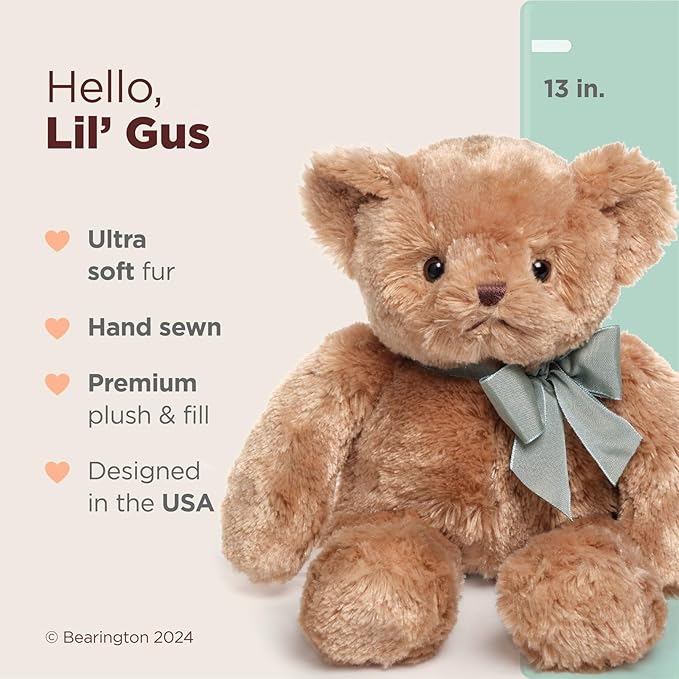 Bearington Baby Gus The Brown Teddy Bear Plush, 13 Inch Bear Stuffed Animal