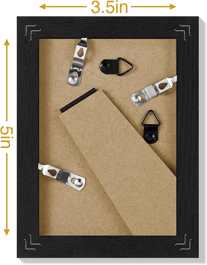 Vittanly 3.5x5 Picture Frames Set of 9 for Wall or Tabletop Display, Black | Display Pictures 3.5x5 without Mat, Small Photo Frames, Engineered Wood with Shatter Resistant Plexiglass