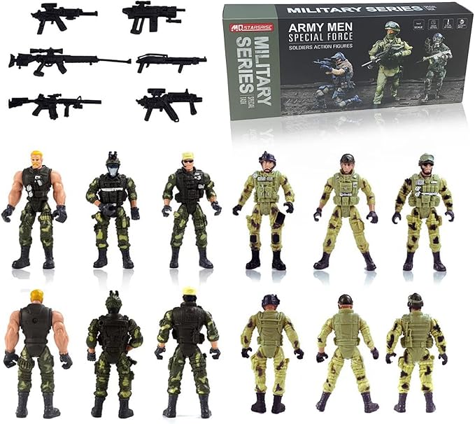 Army Men Action Figures,Soldiers Toys for Boys Age 4-7,Military Playset Action Figures Soldier Toy Set with Weapons Birthdaty Halloween Xmas Gift for Boys