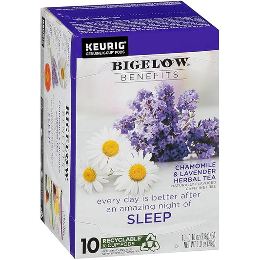 Bigelow Tea Benefits Sleep Chamomile & Lavender Herbal Caffeine Free Tea K-Cup Pods, 10 Count, Pack of 6