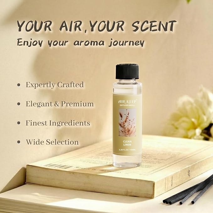Airkeep Reed Diffuser Oil Refill/Clean Linen/3.38 oz/1 Pack/Air Freshener & Aromatherapy Essential Oil Blend for Home Fragrance – Scented Refill Oil for Bathroom, Bedroom & Home Decor