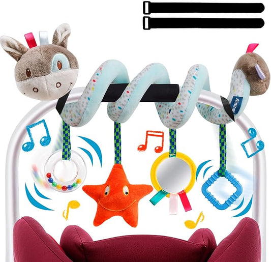 Baby Car Seat Toys Activity Stroller Toy for Boys Girls 0 3 6 9 10 12 Months, Spiral Hanging Plush Toys, Baby Shower Thank You Gifts