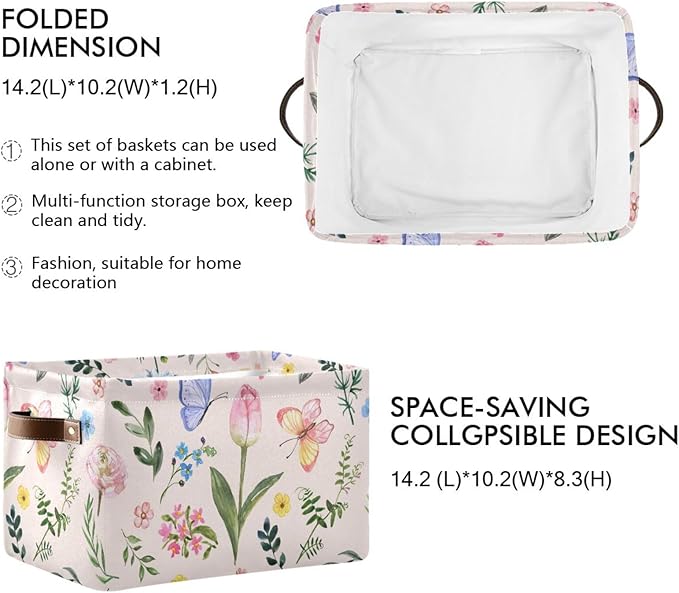 Aslsiy Storage Basket Cute Bright Flowers Easter Nursery Bins Butterfly Pink Canvas Clothes Shelf Basket Laundry Hamper Gift Basket 1 Pcs