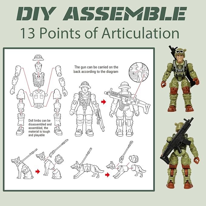 HAPTIME Toys for Boys, Army Men Action Figures, Boy Toys, Toy Soldiers with Weapons, Birthday Gift for Military Collectors (6Pcs Green)