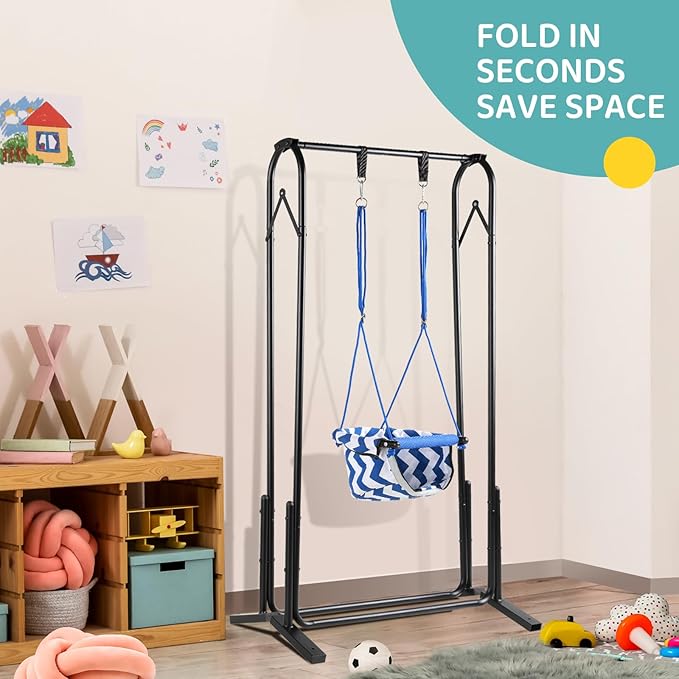 Slevoo 2 in 1 Baby Jumper Swing, Portable Toddler Swing with Foldable Stand, Indoor Outdoor Baby Jumpers and Bouncers, 6 Months to 6 Years, Pink