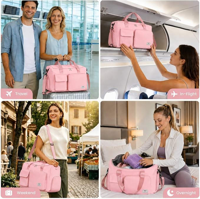 FIORETTO Women's Gym Duffle Bag with Shoes Compartment, 30L Capacity, Ideal for Travel, Gym, Sports, Duffel, Weekender