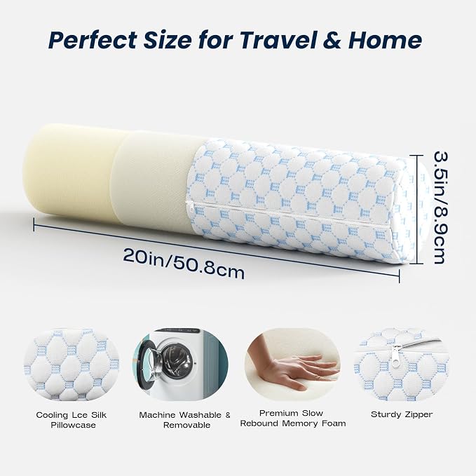 Neck Roll Cervical Pillow for Neck Pain Relief - Memory Foam Neck Pillow for Bed | Round Neck Pillows for Sleeping (Cool-Blue, X-Small - 3.5" H)