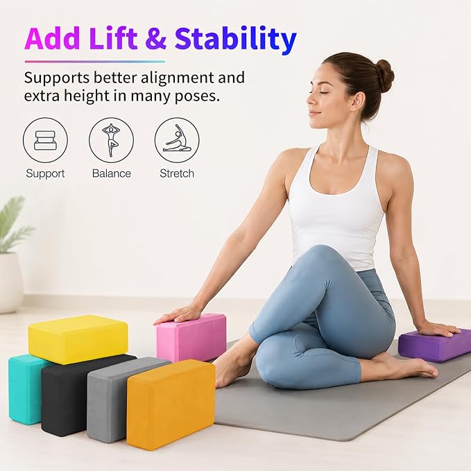36 Pcs Yoga Blocks and Strap Set - 18 EVA Foam Yoga Blocks 9"x6"x3" with 18 Adjustable 6 ft Straps, Non Slip Props for Yoga Pilates Meditation Workout