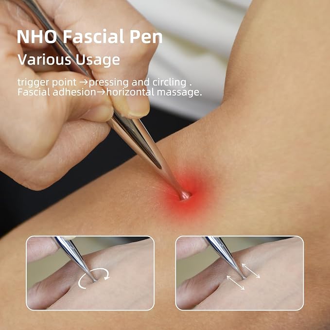 NHO 2-in-1 Acupuncture Pen,Fascia Blaster for Pain Relief, Stainless Steel Gua Sha Scraper & Acupressure Massage Pen, Dual-Ended Fascia Release Tool for Muscle, Neck, Face, Plantar Fasciitis Relief