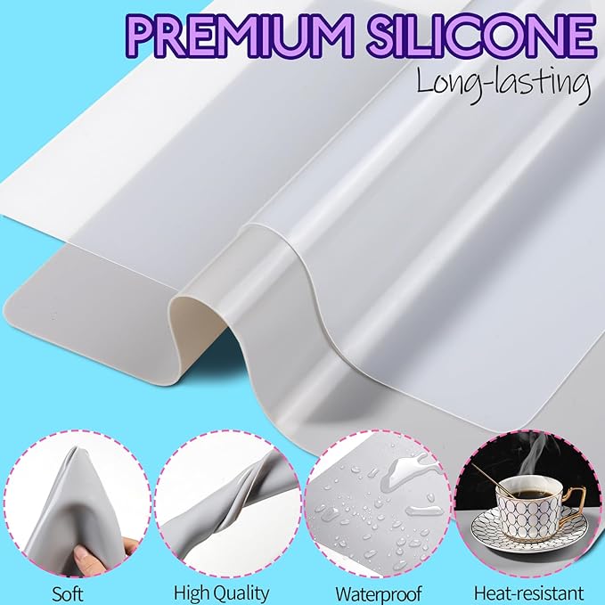 LEOBRO Silicone Mats for Crafts, 2 Pcs 11.69" x 8.26" Silicone Mats for Resin, Paint Clay Play Dough Mat, DIY Arts and Crafts, Light Gray & Clear