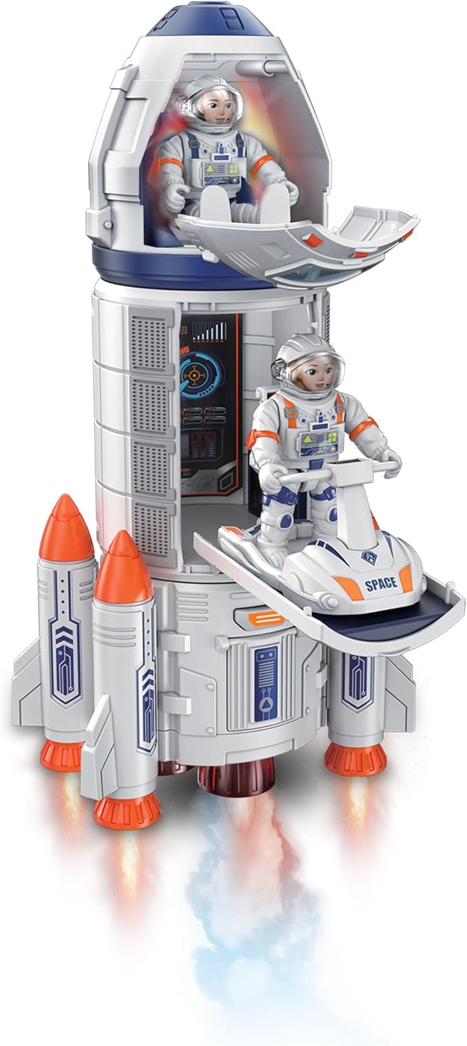 Nature Bound Playful Minds Rocket Ship Space Toy, Kids Spaceship Playset with Two Astronauts, Space Racer, and Accessories, Educational STEM Adventure