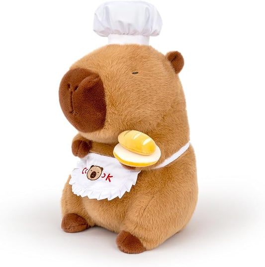 13" Capybara Stuffed Animal Wear Chef Hat Holding a Bread Cute Stuffed Capybara Plush Toy Gifts for Kids Boys Girls