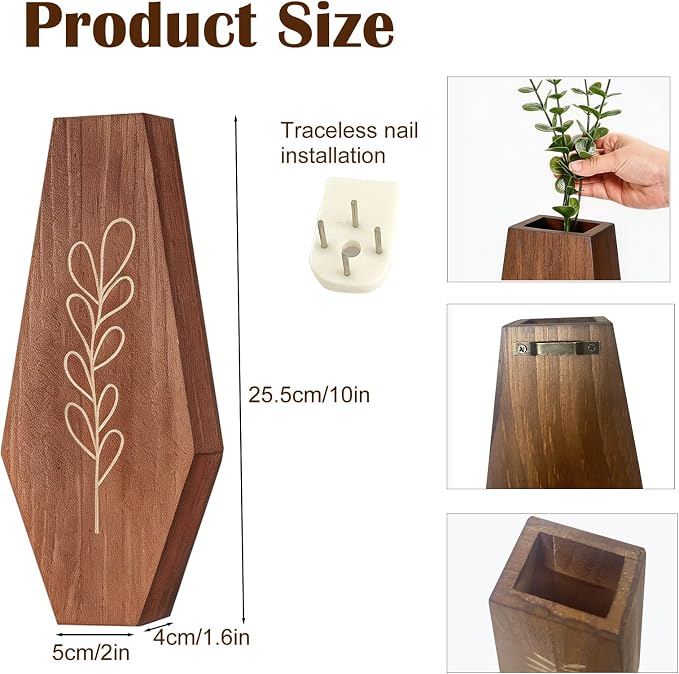 Wood Wall Vase 4 Pack, Modern Farmhouse & Boho Wall Decor Wooden Hanging Planter Set, Minimalist Wall Mounted Vase for Living Room, Entryway, Hallway, Bathroom, Dining Room(White)