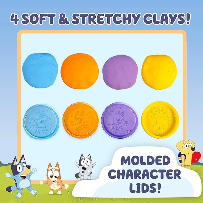 Bluey Mixy Squish Air-Dry Clay with Molded Lids, 4-Pack