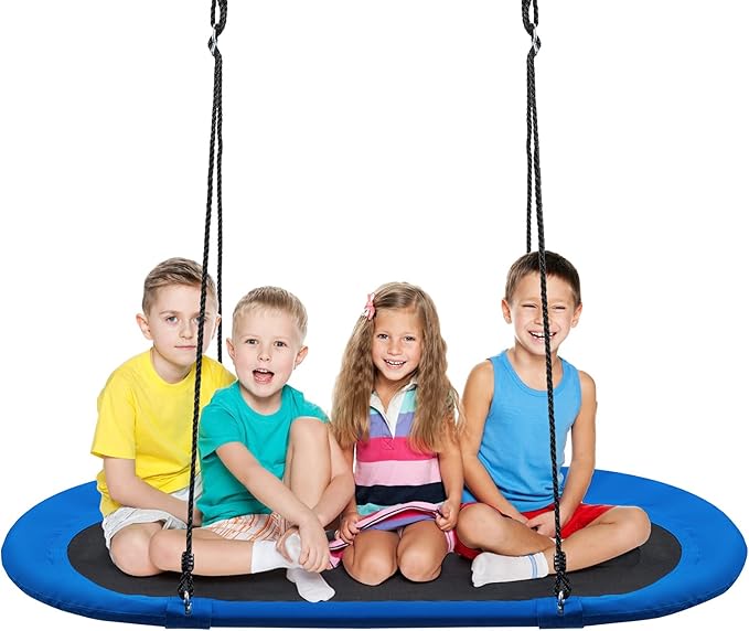 ARLIME 60” Flying Saucer Tree Swing, Oval Outdoor Flying Swing with Hanging Straps, Hooks, 700lbs Weight Capacity, Waterproof Platform Swing for Playground, Backyard, Playroom (Blue)