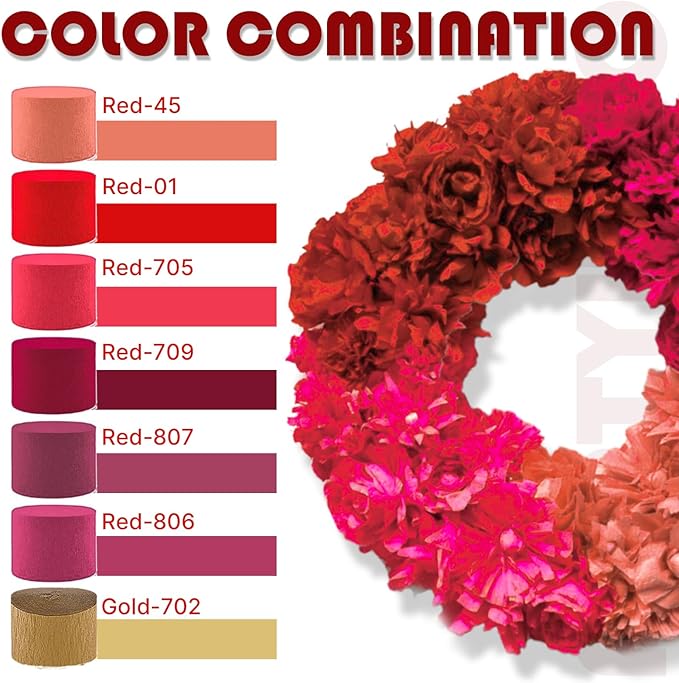 PartyWoo Pink and Red Crepe Paper Streamers 6 Rolls 492 ft Pack of Hot and Red Crepe Paper for Baby Shower Valentine's Day Bachelorette Birthday Party Decorations (1.8 Inch x 82 Ft/Roll)