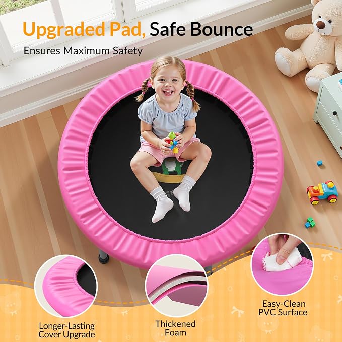 BCAN SP1 36'' Toddler Trampoline, ASTM Certified - Kids Trampoline for Ages 1-6, Foam Handle & Safe Thickened Cover, Mini Trampolines for Kids Indoor, Easy to Assemble| FED Fitness