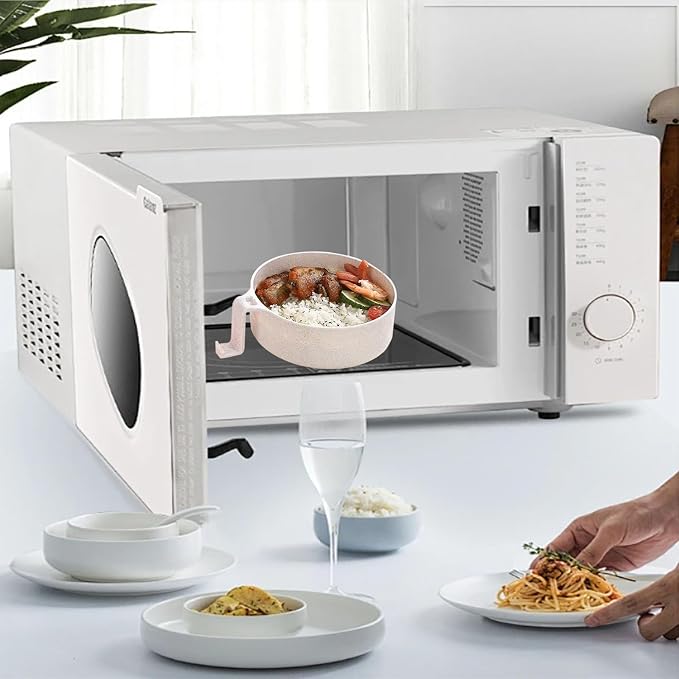 OZY Microwave Ramen Bowl，Ramen Noodle Cooker with Spoon Chopsticks Fork，Ramen Cooker with Handles，College Dorm Room Essentials，BPA-Free (Beige)