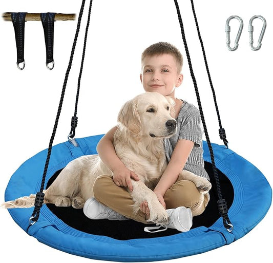 40 Inch Saucer Tree Swing for Kids & Adults – Large Round Disc Swing, 700 lb Weight Capacity with Hanging Straps & Adjustable Ropes for Playground, Backyard & Swingset (Blue)