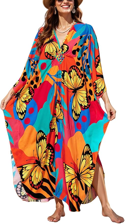 Mumu Dresses for Women Plus Size, Bohemian Kaftan Beach Cover Up Long Maxi Nightgown Soft Loungewear