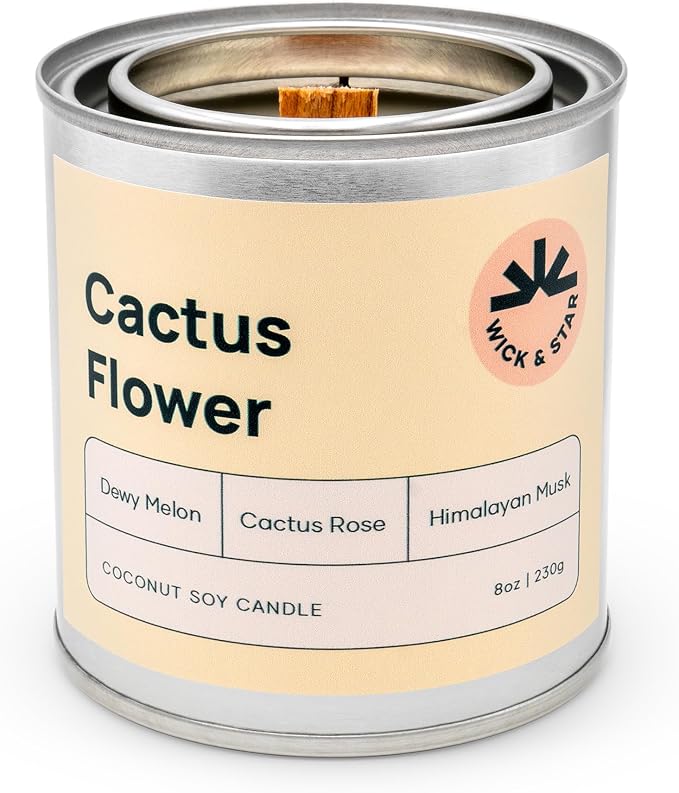 Wick & Star Vegan, Wood Wick, Natural Coconut Soy Wax Aromatherapy Candle, Clean Burning (Cactus Flower)