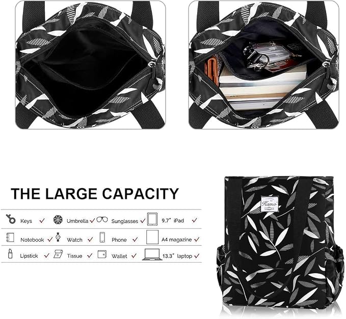 KAMO Floral Tote Bag - Waterproof Lightweight Handbags Travel Shoulder Bag for Hiking Yoga Gym Swimming Travel Beach