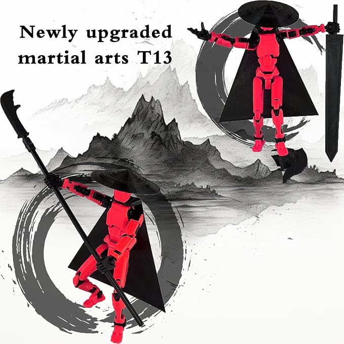 Already Assembled T13 Action Figure Accessories,Dummy 13 T13 Multi-Jointed Movable 3D Printed Toys (Red)