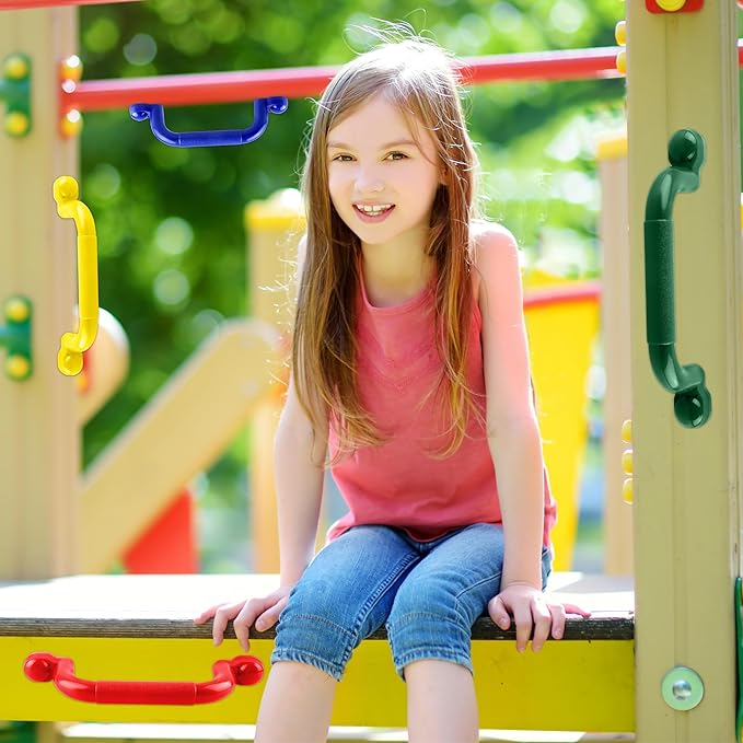 6 Pcs Kids Swingset Handle Plastic Playground Safety Handles Outdoor Playset Grab Handles for Boys Girls Play House Swing Set, 3 Colors (Color Set 1)