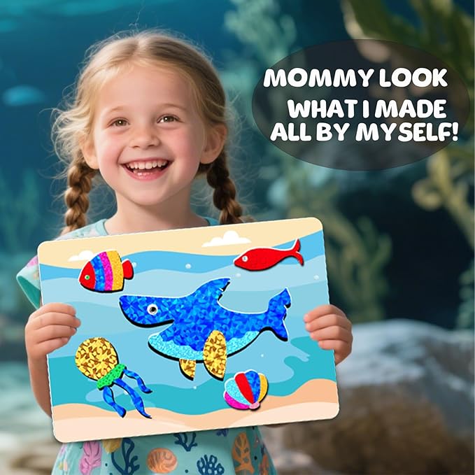 ZMLM Foil Art Kit for Kids - Arts Crafts Fun Mess Free Activity, Gifts for Ages 4 5 6 7 8 9 Girls Boys, Crafts for Kids Creative Birthday Easter Basket Stuffers Gifts Toys (Ocean)
