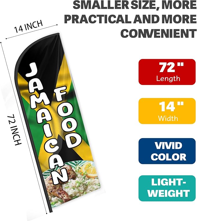 Jamaican Food Feather Flag for Storefronts 6 FT (Flagpole Not Included) | Business Advertising Flag