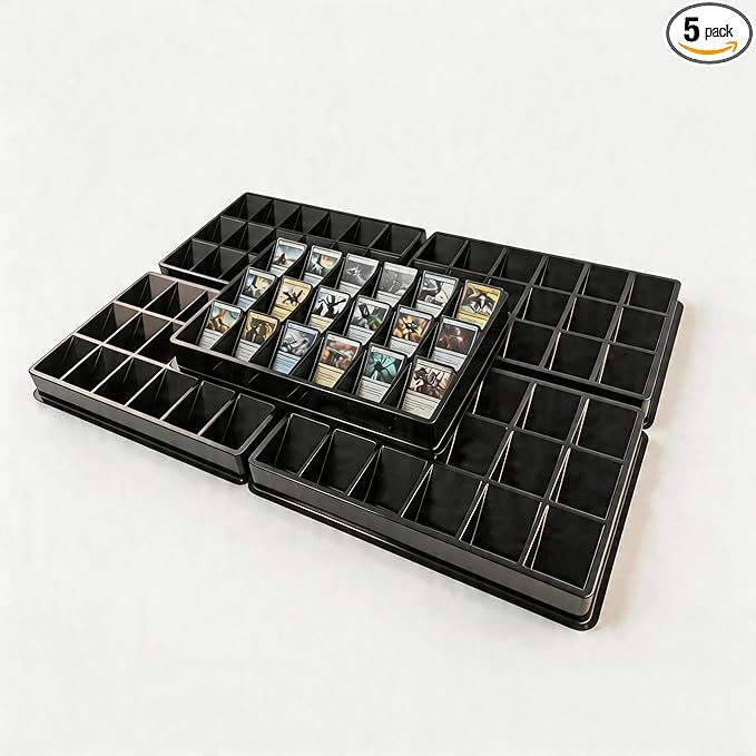 Card Sorting Tray 5ct – 18 Compartment Each, Stackable Trading Card Organizer for TCG, Durable Card Storage Sorter for Sports MTG Cards