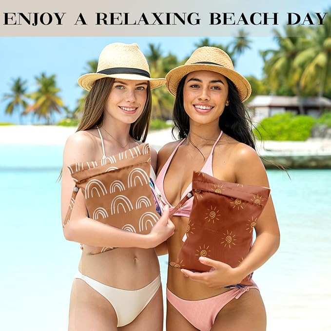 2 PCS Travel Laundry Bags 12x10 Inch, Waterproof Reusable Wet Bag with Two Zippered Pockets & Handle,Wet Dry Bag for Swimsuit Clothes Beach Pool Gym Stroller Yoga Toiletries Daycare Organizer