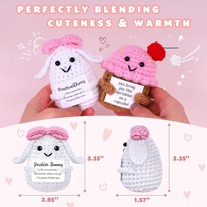 PARTY TONIGHT Cute Funny Positive Bunny Inspirational Gifts, Knitted Emotional Support Crochet Bunny Cute Positive Crochet Animals Creative Knitted Birthday Christmas Girls Gifts