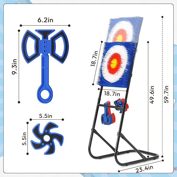 A11N SPORTS Axe Throwing Game with Steel Frame and Bristle Target, Safe Indoor Outdoor Target Game Set, Adjustable Height Yard Game with Axes & Stars for Backyard, Lawn, or Party Play