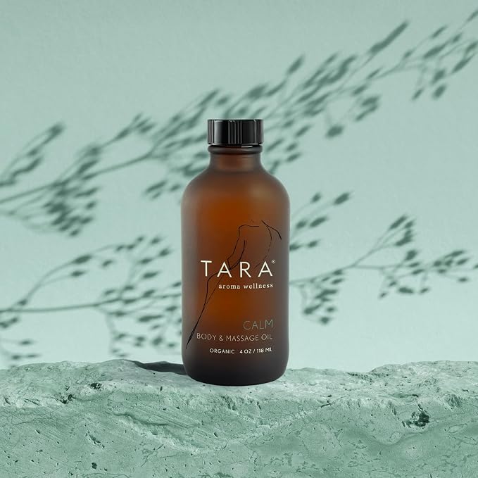 TARA Spa Therapy Calm Body & Massage Oil – Premium Organic Oil for Stress Relief & Relaxation, 100% Pure Essential Oils, Lavender, Mandarin & Chamomile, 4 oz