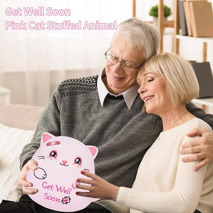 Get Well Soon Plush Cat - Adorable Pink Cat Stuffed Animal Perfect Get Well Soon Gift for Girls 8 Inch