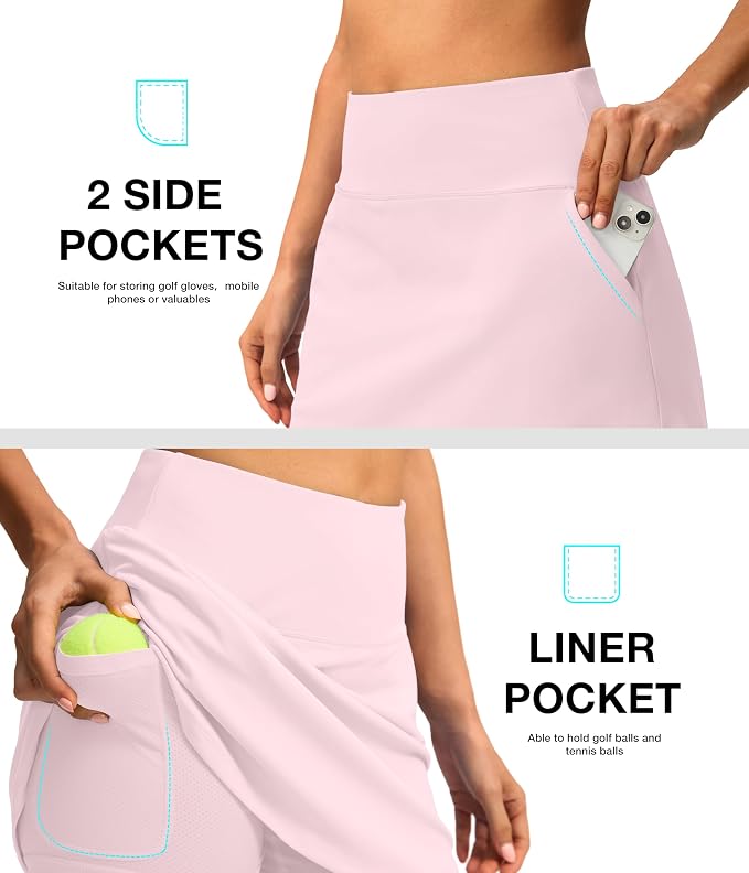 16'' Skorts for Women with 4 Pockets Athletic Tennis Golf Skirt | Built-in Shorts, High Waisted, Stretchy, A Line, Casual, Pickleball, Skort