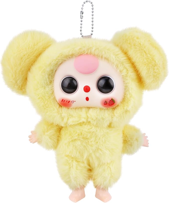 Vinyl Plush Pendant, Stuffed Animals with Cute Vinyl Face Vivid Expression for Girls Boys, Kawaii Macaron Yellow Plush Figures Stuffed Doll Gift for Birthday Home Car Décor Collectibles Toys Christmas