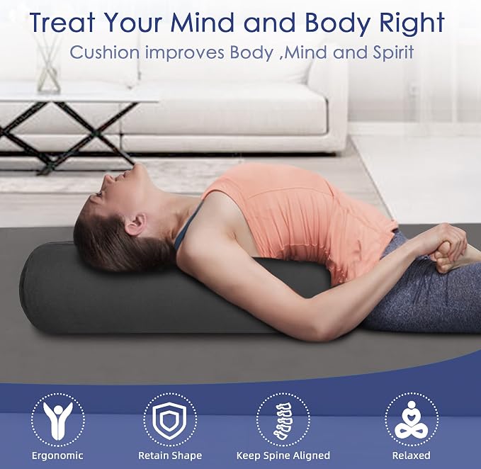 Organic Buckwheat Bolster(24X9 in) Yoga Bolster Supportive Yoga Cushion for Restorative Yoga Accessories Meditation Pillow Reading Pillow Floor Pillow Large Round Cylinder