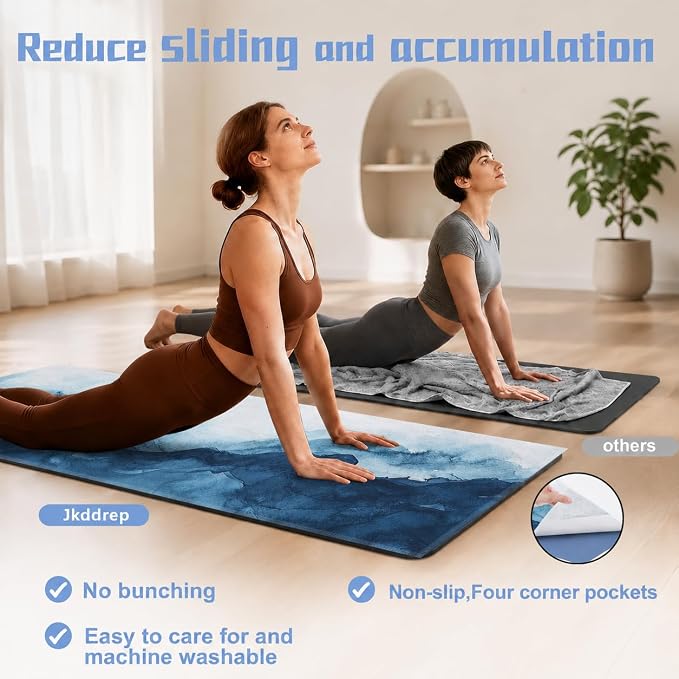 Yoga Mat Towel, Hot Yoga Non Slip with 4 Corner Pockets, 70 x 26 in | Soft Absorbent Microfiber With Four Corner Pockets, Fits Over Yoga Mats For Hot Yoga, Pilates, Gym, And Travel