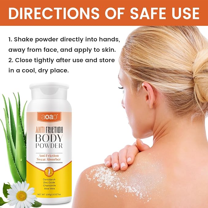 Women's Dry Body Powder, Anti-Friction Dusting Powder, Talc-Free, Sweat Absorbs & Chafe-Free Between Legs During Exercise or Walking, Delivers All-Day Comfort & Smooth Skin, Pleasant Scent (orange-2p)