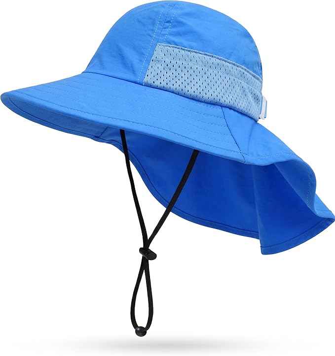 Toddler Baby Sun Hat Kids Summer Beach Essentials Adjustable Beach Hats with Bucket Wide Brim for Boys Girls Age 0-14 Years