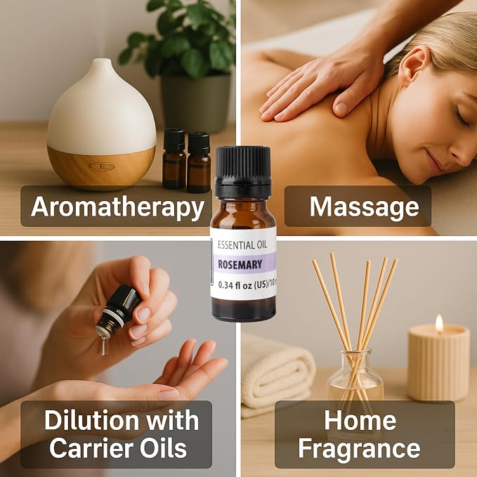 Rosemary Essential Oil – Herbal & Woody Aroma Oil for Diffusers, Aromatherapy & Home Fragrance – Fresh Camphoraceous Scent – 0.34 fl oz (10 ml)