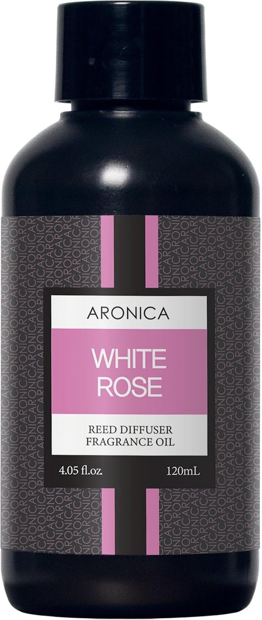 Aronica Reed Diffuser Refill 120ml - White Rose, Home Fragrance Flower Diffuser Oil Sticks, Bulgaria Rose Scent, Flower Aroma Liquid