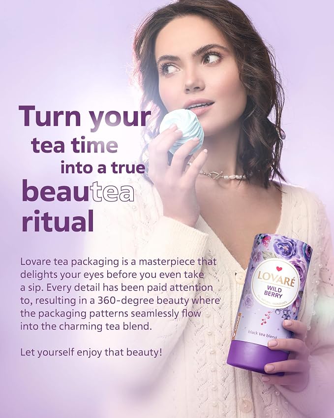 LOVARE Wild Berry Loose Leaf Tea 80 g - Made in Ukraine - Black Tea, Cherry, Roses, Hawthorn Berries, Elderberry, Black Currant Berries, Strawberry - Gift Box with 15 Paper Filters (Wild Berry)