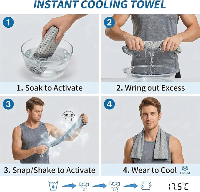 Amgico 4 Pack Cooling Towel(40"x12") for Neck and face, Ice Towel, Soft Breathable Towels, Cooling Rags for Yoga, Sport, Running, Workout, Gym, Camping, Fitness, Workout & More