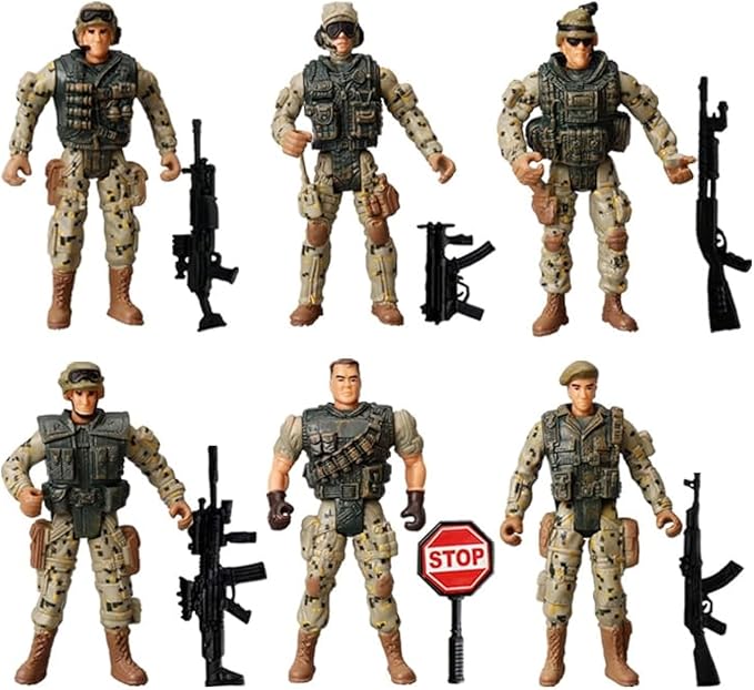 Military Soldier Action Figures, 6Pcs Military Soldier Toys for Boys 3 4 5 6 7+ Year Old, 4-Inch Toy Figure & Playsets with Weapon Accessories, Cake Topper