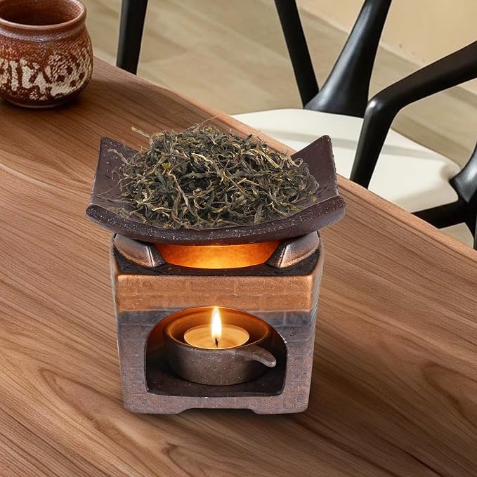 Handmade Ceramic Aromatherapy Diffuser,Herb Burner & Candle Wax Warmer with Tealight Holder, Home Fragrance Accessories for Relaxation & Meditation-B