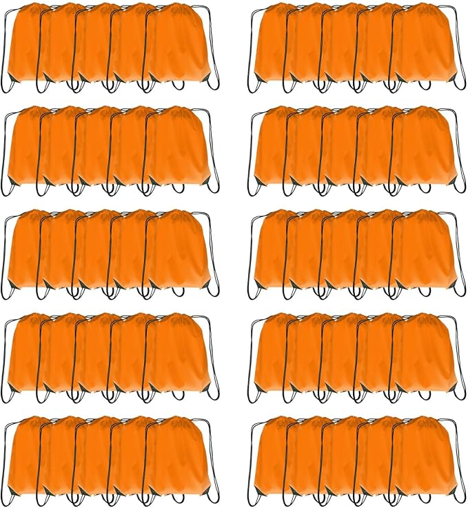 Drawstring Backpack Bulk 50 packs Draw String Backpack Bags DIY Gym Sports trip Traveling Yoga ride Pedestrianism Cinch Bag Sackpack Drawstring (orange)
