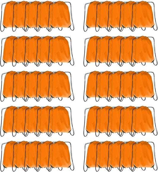 Drawstring Backpack Bulk 50 packs Draw String Backpack Bags DIY Gym Sports trip Traveling Yoga ride Pedestrianism Cinch Bag Sackpack Drawstring (orange)